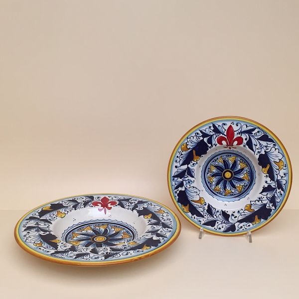 SET OF SOUP-PASTA PLATES OF CM.27 DIAMETER, CAFAGGIOLO - BLUE; GEOMETRIC